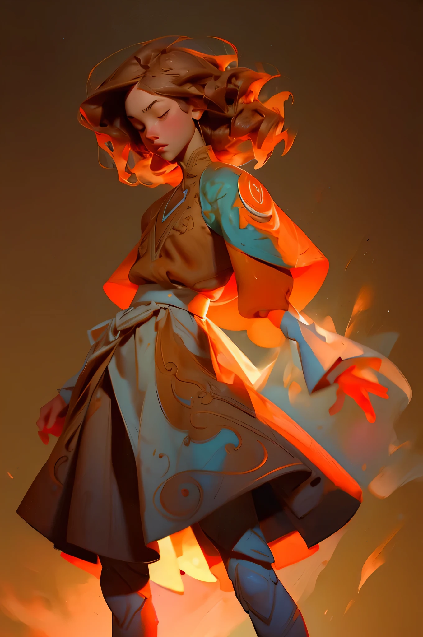 (obra de arte), mulher trans adulta, olhos cor de mel, light brown medium hair, roupas de detetive, universo de a lenda de korra, qualidade excepcional, animation detailed illustration, tons vermelhos, retrato
