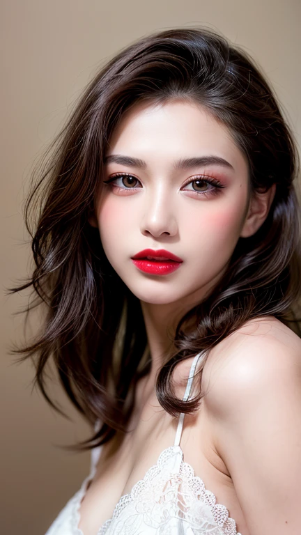 (8ก, Highest quality: 1.2), Extremely detailed, thorough resolution, (realistic, realistic photo: 1.37), Portrait, high definition RAW color photograph, professionally arrested, high definition and beautiful, high definition, 8ก Image wallpaper, Amazing details, Big file size, highly detailed beautiful girl, Extremely detailed face, Finely defined eyes, The skin has a fine texture., Every feature is meticulously displayed., The fingers were neatly outlined., The nose has a precise shape., expressive lips red lipstick , perfect anatomy, background is not blurred, one story, (20:1.2), Twenty generations, cute girl, realistic