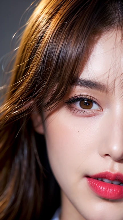 (8ก, Highest quality: 1.2), Extremely detailed, thorough resolution, (realistic, realistic photo: 1.37), Portrait, high definition RAW color photograph, professionally arrested, high definition and beautiful, high definition, 8ก Image wallpaper, Amazing details, Big file size, highly detailed beautiful girl, Extremely detailed face, Finely defined eyes, The skin has a fine texture., Every feature is meticulously displayed., The fingers were neatly outlined., The nose has a precise shape., expressive lips red lipstick , perfect anatomy, background is not blurred, one story, (20:1.2), Twenty generations, cute girl, realistic