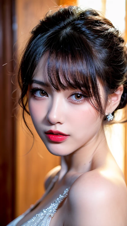 (8ก, Highest quality: 1.2), Extremely detailed, thorough resolution, (realistic, realistic photo: 1.37), Portrait, high definition RAW color photograph, professionally arrested, high definition and beautiful, high definition, 8ก Image wallpaper, Amazing details, Big file size, highly detailed beautiful girl, Extremely detailed face, Finely defined eyes, The skin has a fine texture., Every feature is meticulously displayed., The fingers were neatly outlined., The nose has a precise shape., expressive lips red lipstick , perfect anatomy, background is not blurred, one story, (20:1.2), Twenty generations, cute girl, realistic