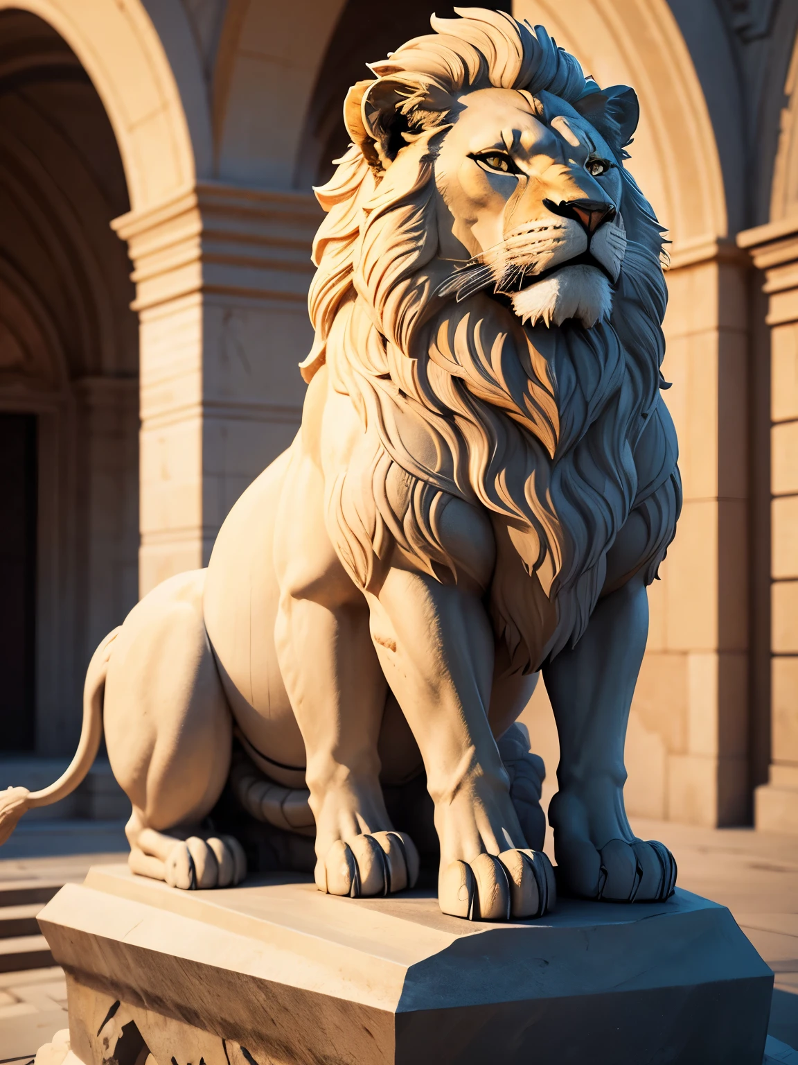 sculpture of a lion, roaring lion, made out of stone, ultra detailed, high quality, 8k resolution