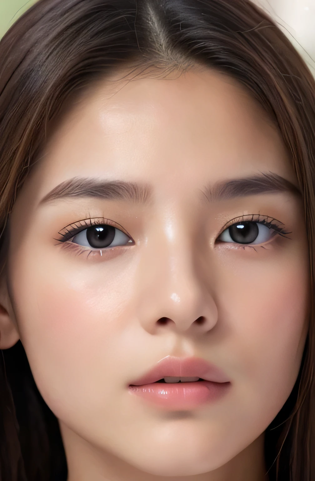 image of one woman、Face close-up、Smooth skin、masterpiece、highest quality、8k photo、（close ~ eye）Sad expression、Troubled expression、please open your mouth、(wrinkles at the corners of the eye:1.1),18-year-old female、Please bring your face closer to the audience、Pretty wet and shiny lips、Kissing Face、