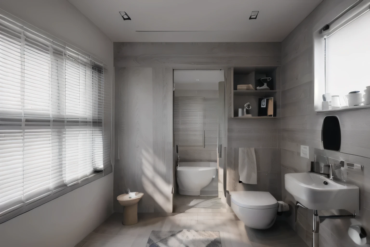 (masterpiece, best quality, illustration,8K), window blinds, gray wooden blinds, cinematic lighting,beautiful, bathroom, perfect lighting,
Nayuta Nordic Modern Interior Design, scenery, no humans,