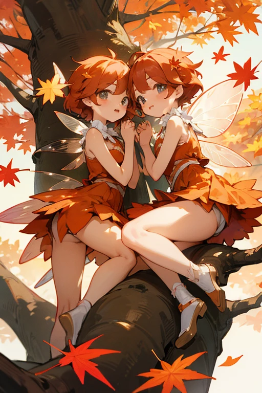 Autumn leaf fairy、cute、twins、stick together、cute