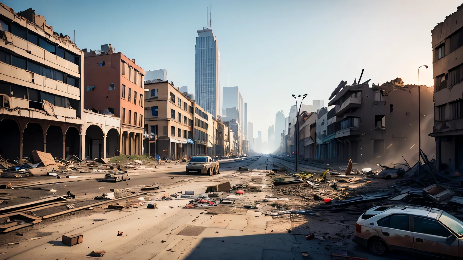 The city after the war, debris, Ruin, 8K, hyperrealism