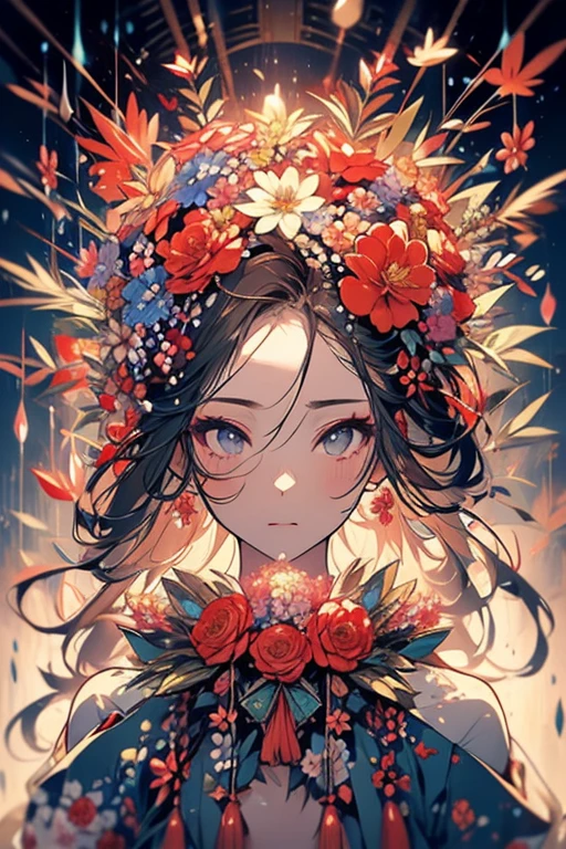 Masterpiece,Detailed face,Beautiful Face,A profusion of flowers,Flowers falling,Alluring,sex appeal,Half naked,Japanese style,Beauty,rain