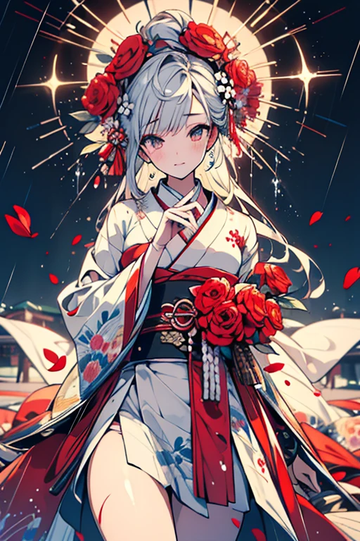 Masterpiece,detailed body,Beautiful Face,A profusion of flowers,Flowers falling,Alluring,sex appeal,Half naked,Japanese style,Beauty,rain