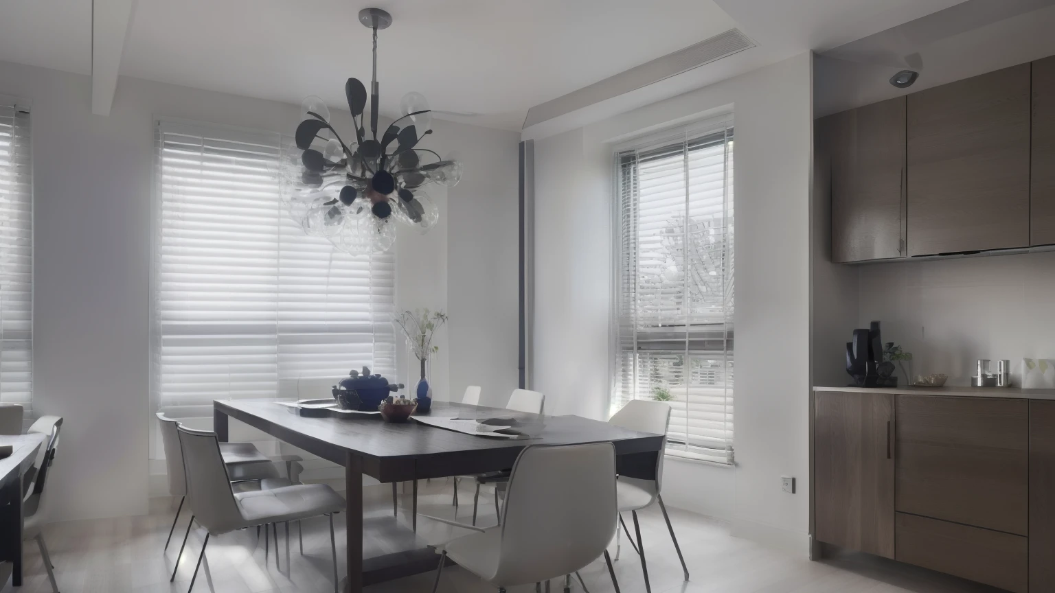 (masterpiece, best quality, illustration,8K), window blinds, gray wooden blinds, close-up, straight blinds, cinematic lighting,beautiful, (dining room), perfect lighting,
Nayuta Nordic Modern Interior Design, scenery, no humans,