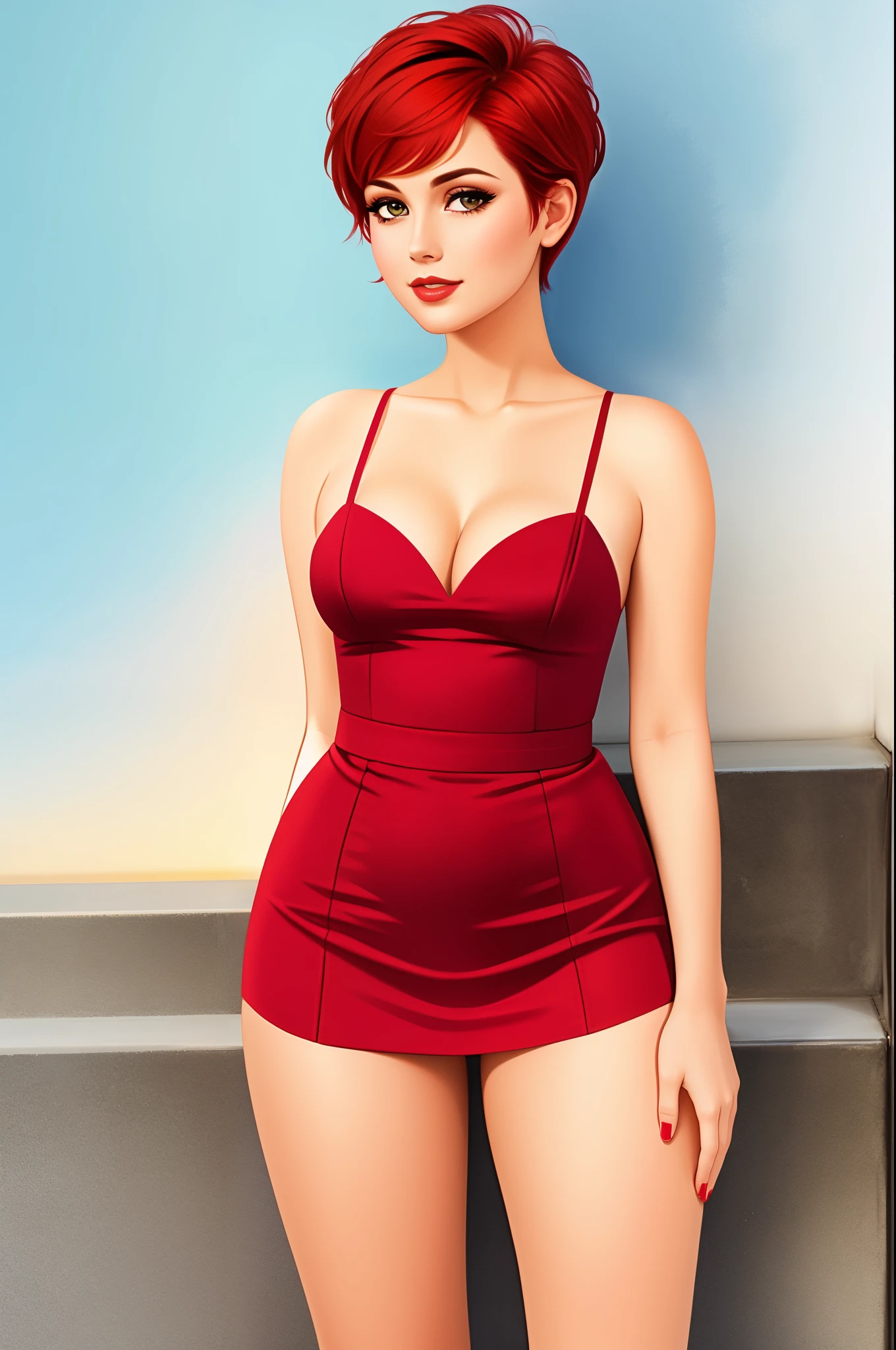 gorgeous woman, red hair, pixie cut