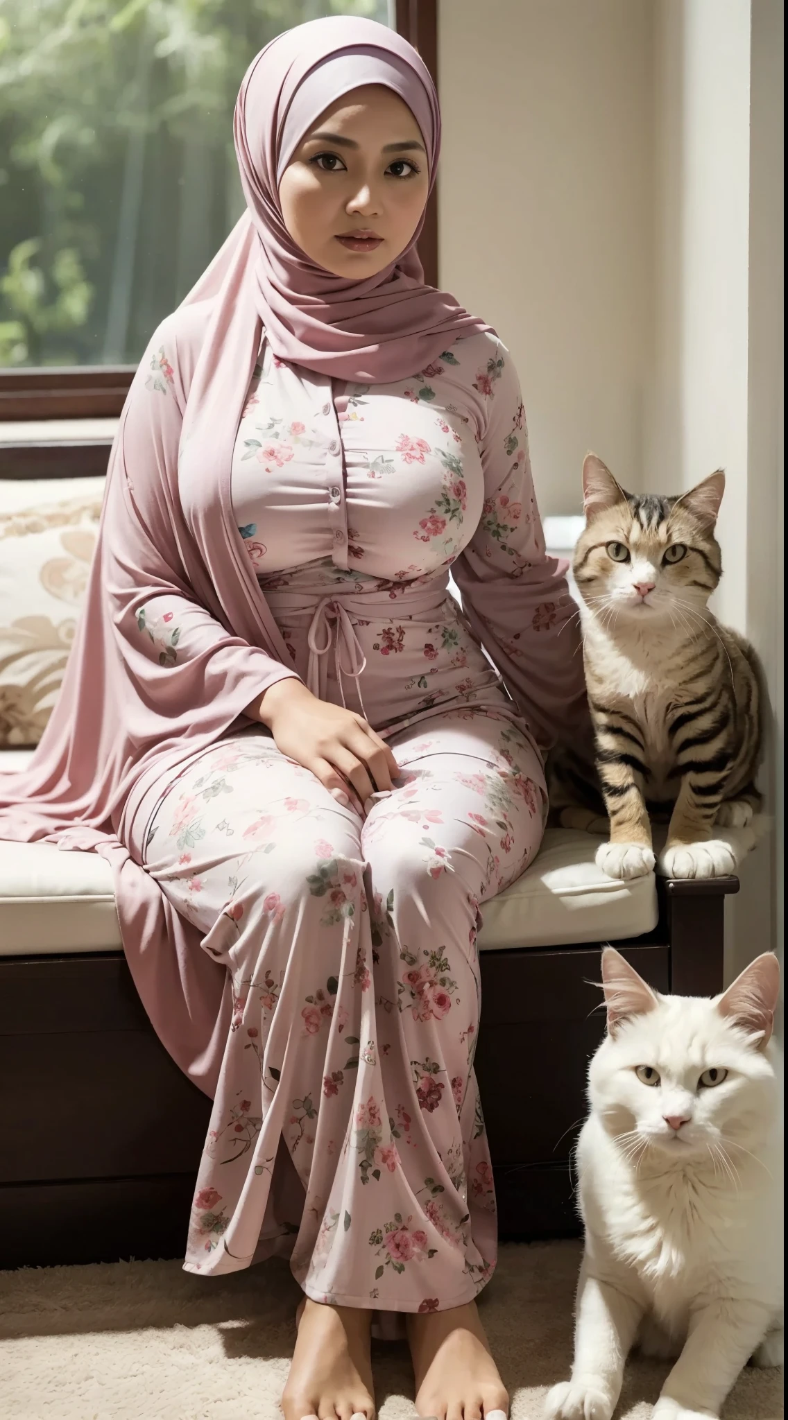 50 years Old, Hijab Indonesian mature woman, Big Tits : 66.9, Gamis, Breast out from her clothes : 1.9, at doctor office, Dark light, at Nighttime