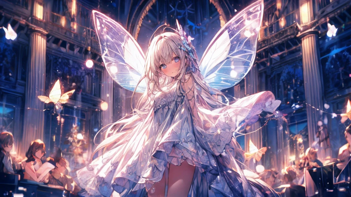 masterpiece, Concept Art, (Very detailed), Fairy Butterfly 1 Girl, Butterfly Wings, cute, elegant, Flowing purple hair, magic dress, magnum opta fly:1.5) Flying around her, Mythical Forest, Bathed in the fantastic moonlight, Tranquility, (Watching the audience), Bright colors, Volumetric lighting, hd,Panty shot,Panty shot,Panty shot,Get closer,Get closer,Get closer,Get closer,Get closer,Short Range