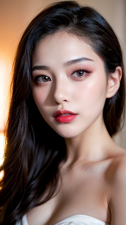 (8ก, Highest quality: 1.2), Extremely detailed, thorough resolution, (realistic, realistic photo: 1.37), Portrait, high definition RAW color photograph, professionally arrested, high definition and beautiful, high definition, 8ก Image wallpaper, Amazing details, Big file size, highly detailed beautiful girl, Extremely detailed face, Finely defined eyes, The skin has a fine texture., Every feature is meticulously displayed., The fingers were neatly outlined., The nose has a precise shape., expressive lips red lipstick , perfect anatomy, background is not blurred, one story, (20:1.2), Twenty generations, cute girl, realistic