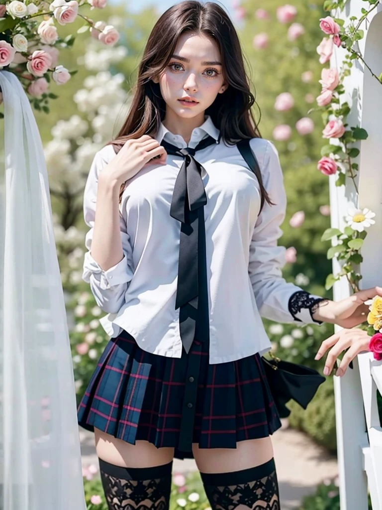 guarda-roupa de estudante, Without deforming the fingers and hand, 22 anos, 21 anos, 18 anos, cara ????, Yelena Belova, 23 anos, HD, en un jardin lleno de rosas, en un jardin lleno de flores blancas, en un jardin lleno de flores rosas, 4k