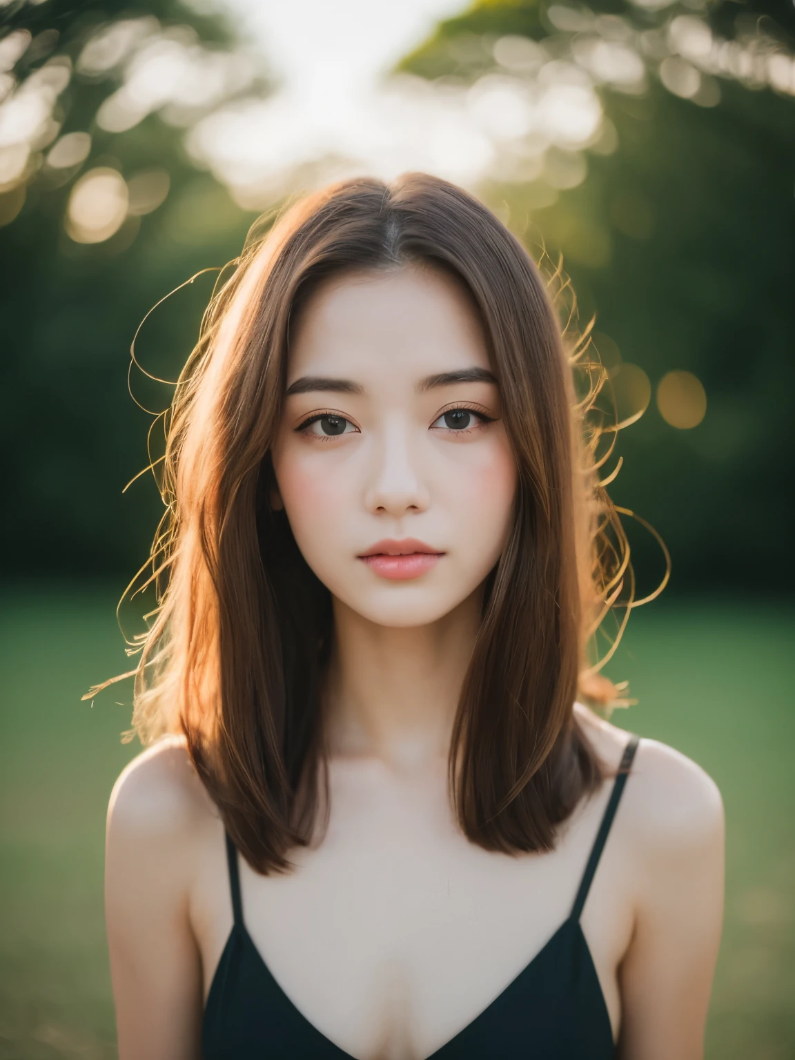 ((highest quality, 8K, masterpiece: 1.3)), Clear focus: 1.2, 1 Girl, Perfect figure: 1.4, Slim Abs: 1.1, ((Dark brown hair)), black bikini, (Outdoor, noon: 1.1), blurry beach background, Super Fine Face, Fine grain, double eyelid