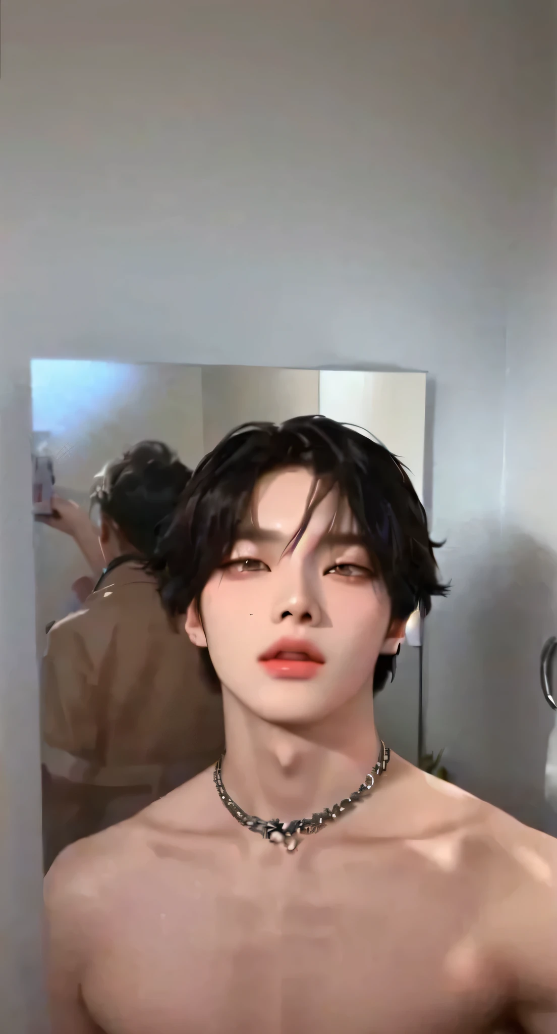 there is a man that is standing in front of a mirr or, yanjun chengt, male ulzzang, jung jaehyun, perfect face and boy, jinyoung shin,  - ye old bohin face, hyunjin, south korean male, kim doyoung, inspired by hyunjin, hyunjin aesthetic, inspired by hwang hyunjin stray kids