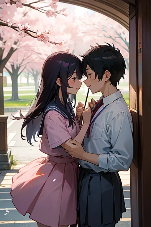 cherry blossoms、Entrance ceremony、、yuri couple、Homosexuals、stick together、cute
