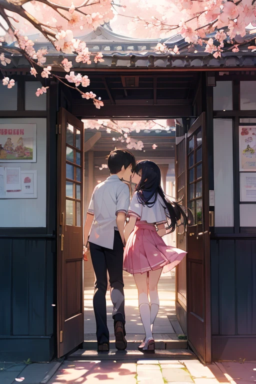 cherry blossoms、Entrance ceremony、Primary school students、yuri couple、Homosexuals、stick together、cute