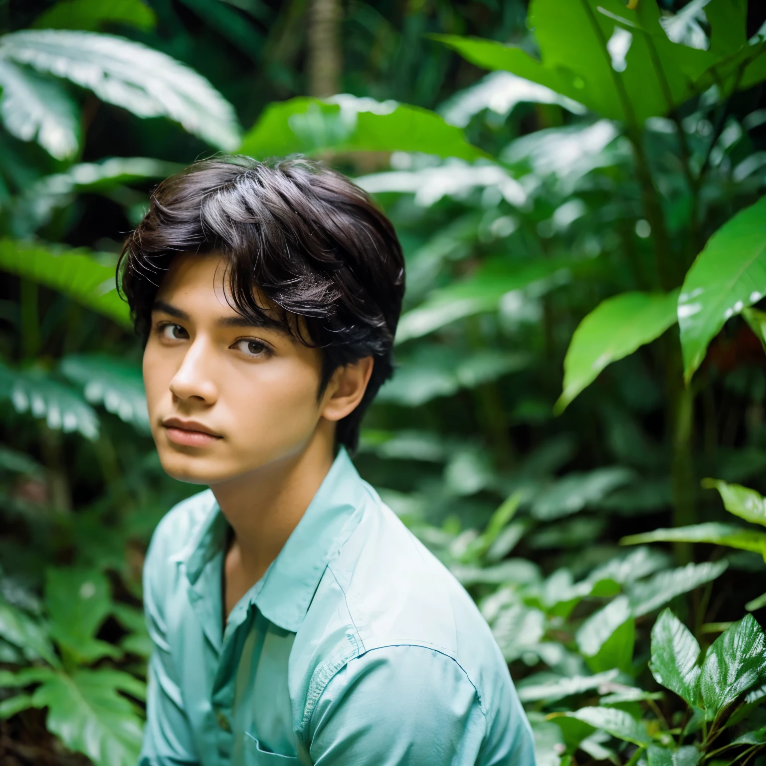 Chico pelirrojo en una jungla