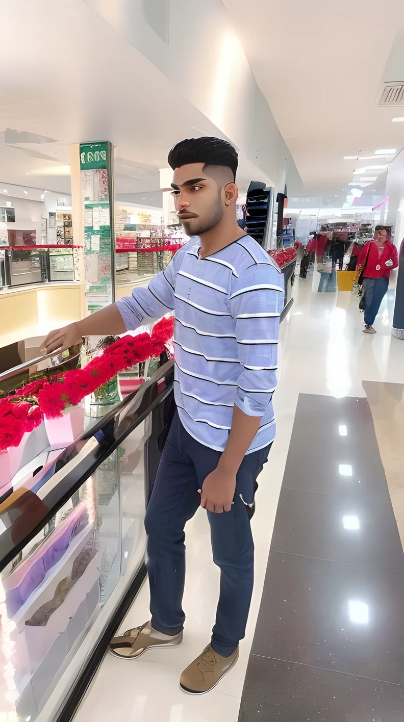 there is a man standing in a store looking at a display of flowers, appearing in a shopping mall, in a mall, at a mall, in magnificent shopping mall, competition winning, very very low quality picture, taken with sony alpha 9, candid picture, very accurate photo, handsome man, artistic pose, jayison devadas, shot on nikon z9, vinayak
