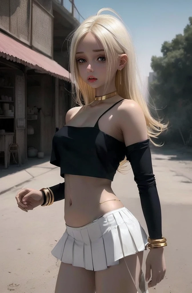 (Realistic painting style:1.0), Masterpiece, Best quality, absurderes, comic strip, illustration,
1 girl, Long hair, Cute girl, young and cute girl, Korean girl, {Breasts}, Hana,
A girl in a black dress sits on a rock next to a tree, wearing sexy cropped top, wearing crop top and miniskirt, Black top, wearing a black cropped tank top, Black skirt, a black choker,
Blonde, Blonde hair, blond hairbl,