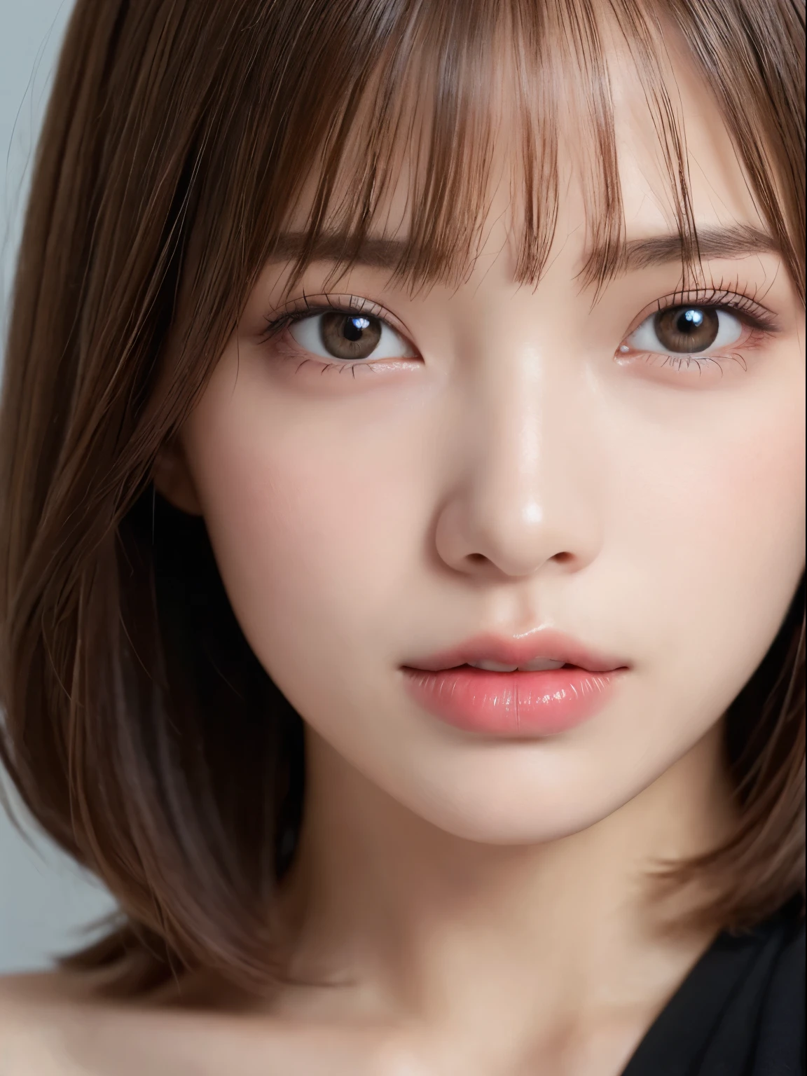 ((Close-up photo of the face:1.4))、(masterpiece:1.5)、(8k)、(Photorealistic:1.5)、RAW Photos、(Best image quality:1.4)、(Sharp focus:1.5)、 highest quality、masterpiece、超A high resolution、Perfect dynamic composition、 20-year-old、thin、Beautiful woman:1.4、Serious expression、 in the living room、Wearing a camisole、 Light brown hair、Bobcut、Shiny Hair、 Super detailed face、Detailed eyes、double eyelid、 Natural color lip、transparent skin、