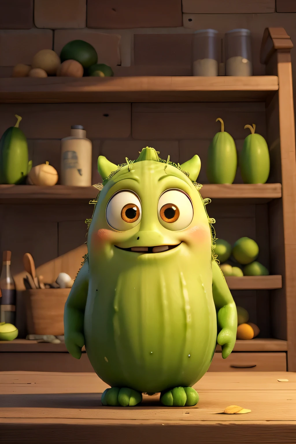 A sad cucumber on a shelf