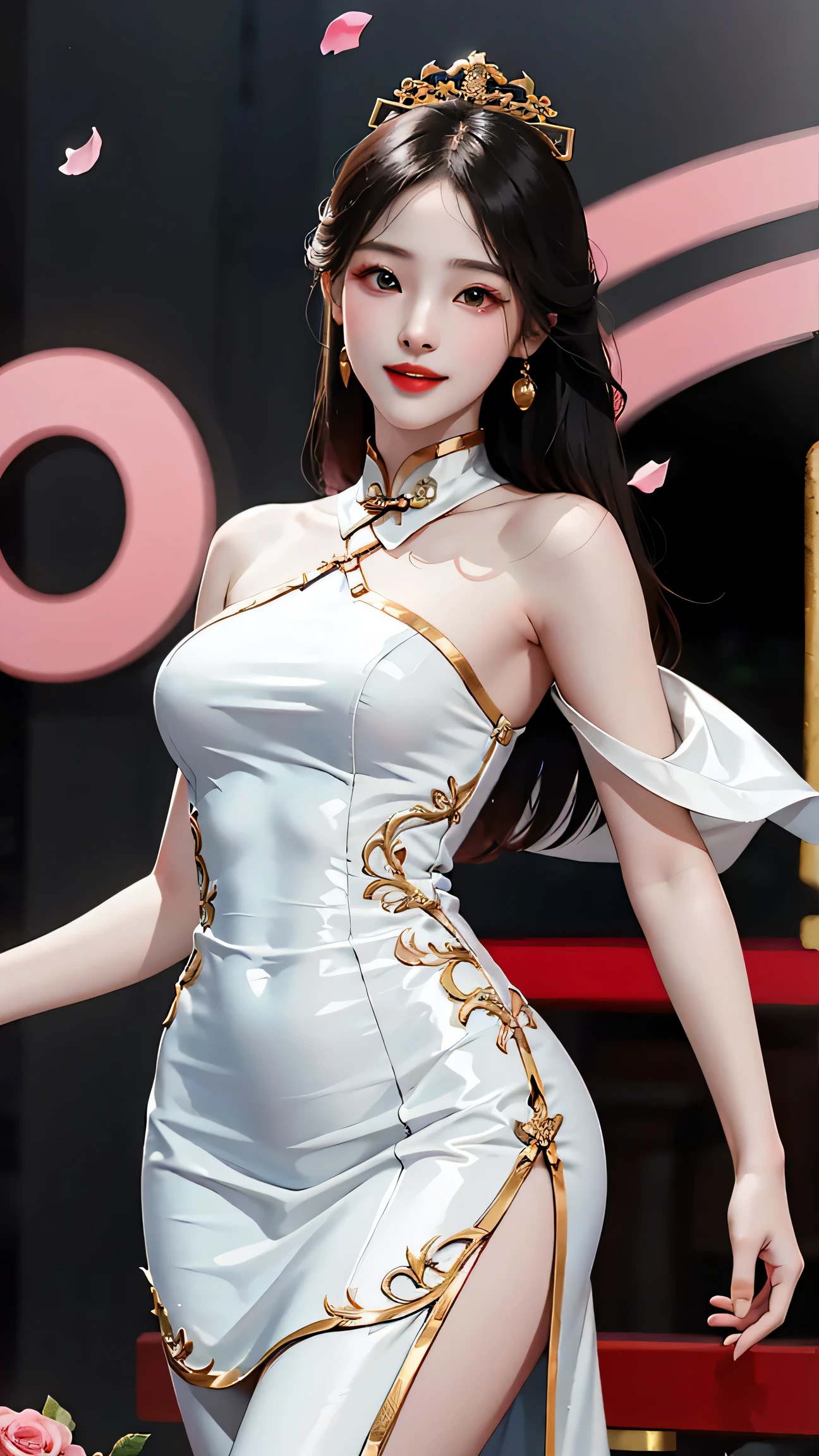 Modern Chinese beauty Stylish and sexy clothes Unique charm and confidence Perfectly fitting fashion tops Perfect figure and sexy curves Soft material Short cheongsam Slim leg line and attractive curves Unique design shows fashion sense and confidence Straight and elegant posture Straight shoulder stance Graceful and light gait Beautiful and charming face Smooth and delicate skin Balanced and delicate features Shining in the eyes of God Confident and elegant eyebrows Playful and glossy eyebrows Bright and charming lips Delicate and upturned lip shape, Similar to rose petals, pure white teeth、Confident and sexy smile、Unique charm and fashion sense、Confidence and charisma、An unforgettable visual feast、Contemporary Chinese Fashion and Charm,big breasts, See-through
