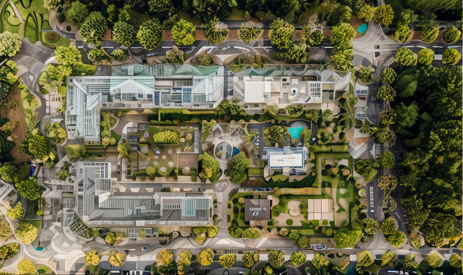 aerial view, masterplan, grass, day, line, curve, masterpiece, highquality, realistic photo, canon eos 5D mark, [[[architech1904]]], natural light, (realistic: 1.2), sharpen edge, 