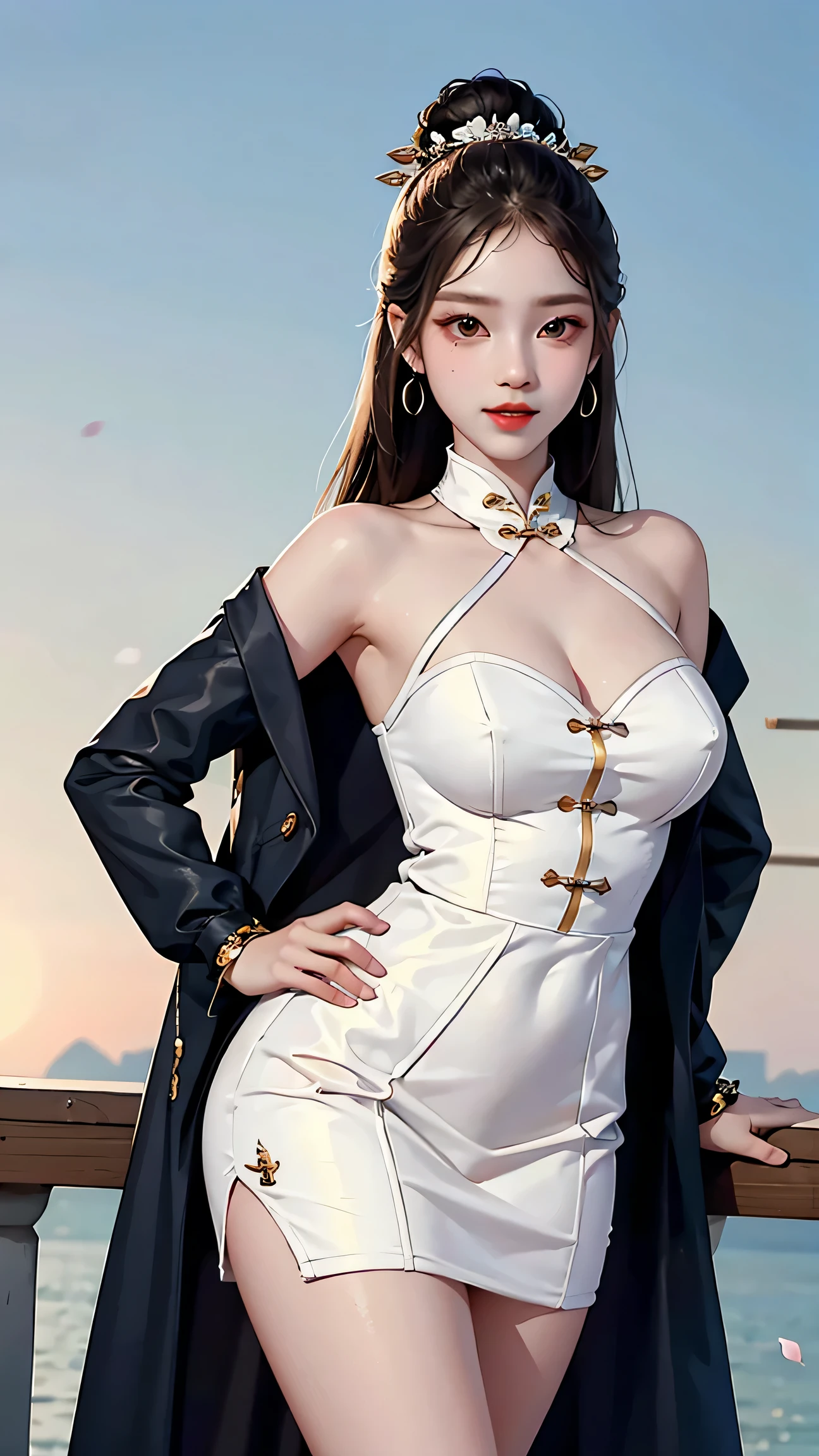 Close-up of a woman in a short skirt standing on a boat, Extremely detailed Artgerm, Range Murata and Artgerm, Style Artgerm, art-style, trending artgerm, beautiful and seductive anime woman, IG model | Art germ, Artistic germ style, 《overwatch》Anna, like artgerm