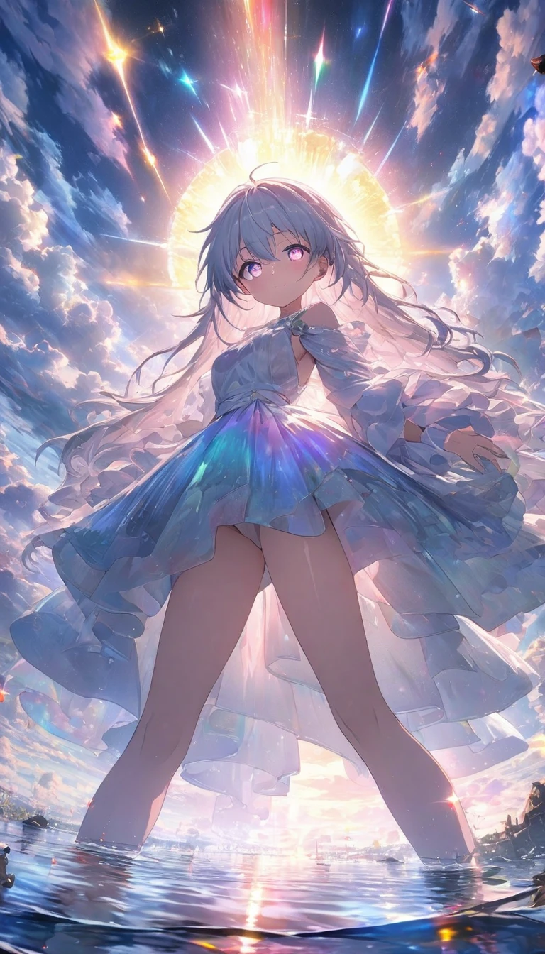 (highest quality、masterpiece、High resolution、Detailed)、(Shining eyes、Detailed美しい顔)、anime, BREAK,1 girl, eye, close, Beautiful night sky, Meteors, beyond the clouds, Surrounded by water, reflection, Wide Angel, breathtaking clouds, Wide-angle, animeスタイル, HDR, Volumetric lighting, Ray Tracing, Complex, Advanced Details, very detailed, deviant, 4K vertical wallpaper,, colorful, well-ventilated, animeイラスト, animeの自然の壁紙、Dynamic Angles