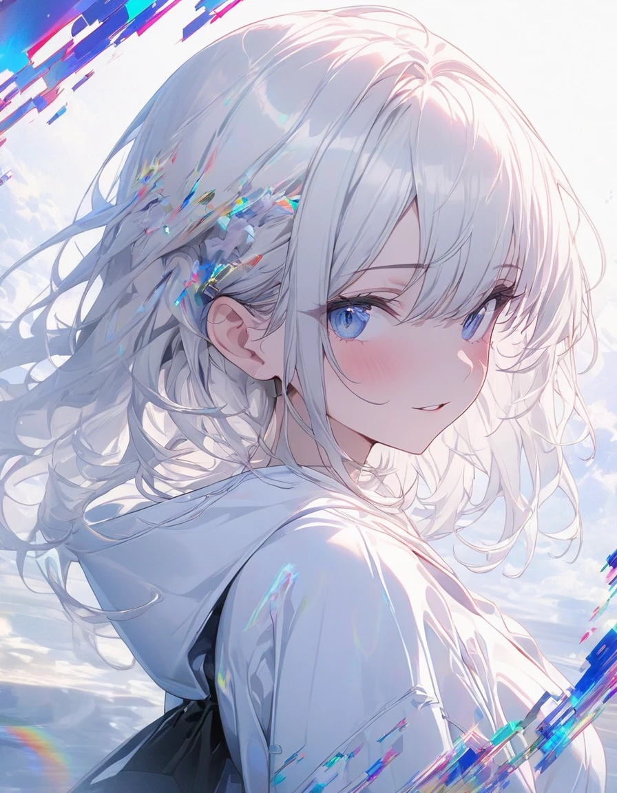 (masterpiece, highest quality, highest quality, (No text), Beautiful and aesthetic:1.2),No text,anime、 BREAK, 1 Girl, Glitch Art, (Digital Distortion), pixelated fragment, Data Corruption,Colorful Noise, Visual clutter,Modern aesthetics、(Black and white art:1.8)