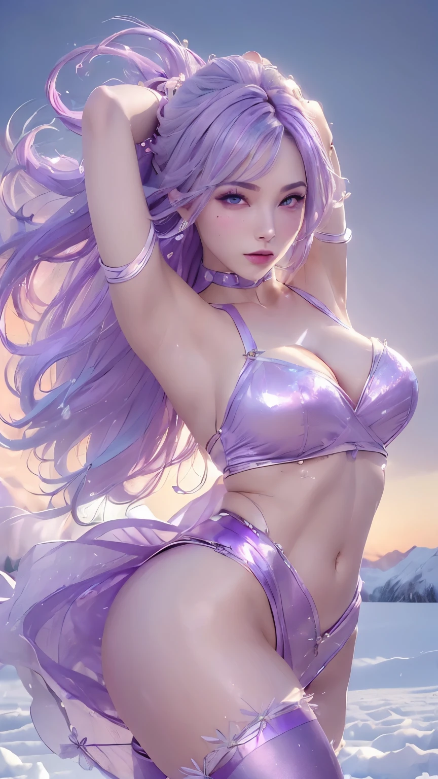 (Amazing, 8k, Tabletop, RAW Photo, Amazing, Top Quality, Photorealistic and Highly Detailed CG Integrated 8k Wallpaper, High Quality, Highly Detailed on Logo, Narrative Verse, Particle Effects, Dynamic Effects, Character Boundary Depth, Cinematic lights, lens flares, ray tracing), Fantasy, (1 Beautiful woman, light purple hair, beautiful face, bare face, detailed eyes, beautiful skin, graceful dancing woman: 1.7, graceful dancing woman: 1.7), Hair flying in the wind, hair bouncing in the wind, hair jumps, halter necks, leather pantsuits, leather jackets, silver earrings, night, wind, darkness, snow and hoarfrost, frigid winter days, snow-capped mountains, Forest, hoarfrost, snow-capped mountains, beauty and shine of frost-covered trees, meadows of silence and beauty in the world of ice and snow, vast land, lakeside, wonderful scenery, beautiful natural wind scenery, night sky, wind, cherry blossoms. , cherry blossom petals are dancing, cherry blossom blizzard, falling petals