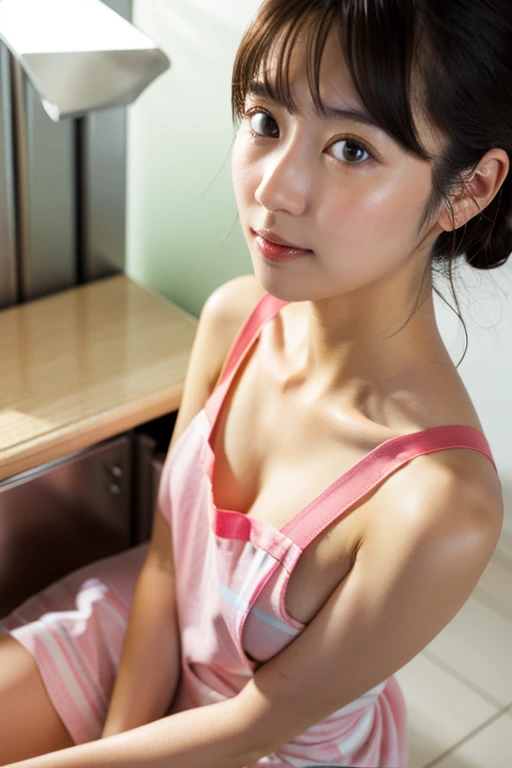 hightquality、masterpiece、ultra res、cute girl face、kitchin、barechested、pinafore、Naked apron、full bodyesbian、Famous actresses of Japan、very beautiful face