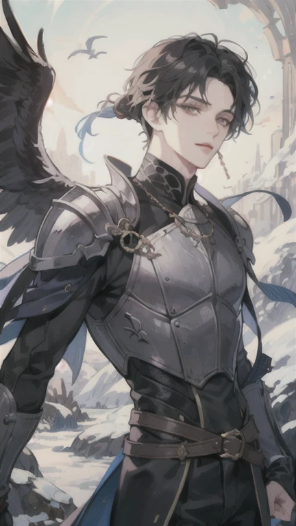 1boys, wearing Armor and robe, holding sword, anime fantasy Artwork, looking At viewers,
(((tmasterpiece),(Very detailed CG unity 8K wallpaper),best qualtiy,cinematic lighting,detailed,beatiful detailed eyes,Bright pupils,Black eyes,Snow-whiteskin,Redlip(Very fine and Handsome),(handsome and detailed eye description),ultra - detailed,tmasterpiece,)),A high resolution,ultra - detailed),