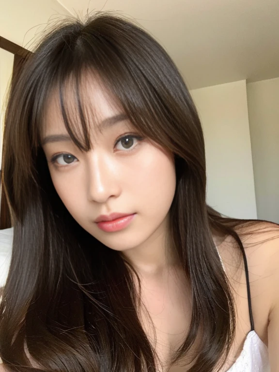 ((highest quality、16K、masterpiece:1.3))、1 beautiful woman:1.3、(Medium chest:1.1、Slim Abs:1.2)、(Long dark brown hair)、(Highly detailed face and skin texture、Detailed eyes、double eyelid、Fine grain)、(white lace bikini:1.2)、(Please kneel down.)、(bed)、Sharp focus:1.1、Whole Body Ezbian、35mm lens、From below