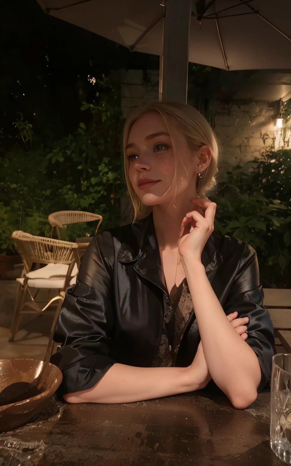 mulher, americana, 25 anos, pale skin and freckles, olhos cinzas, nariz delicado, soft and delicate lips, longo, cabelo blondie longo e ondulado na altura da cintura, sorriso meigo, face with delicate feminine facial features, altamente renderizado