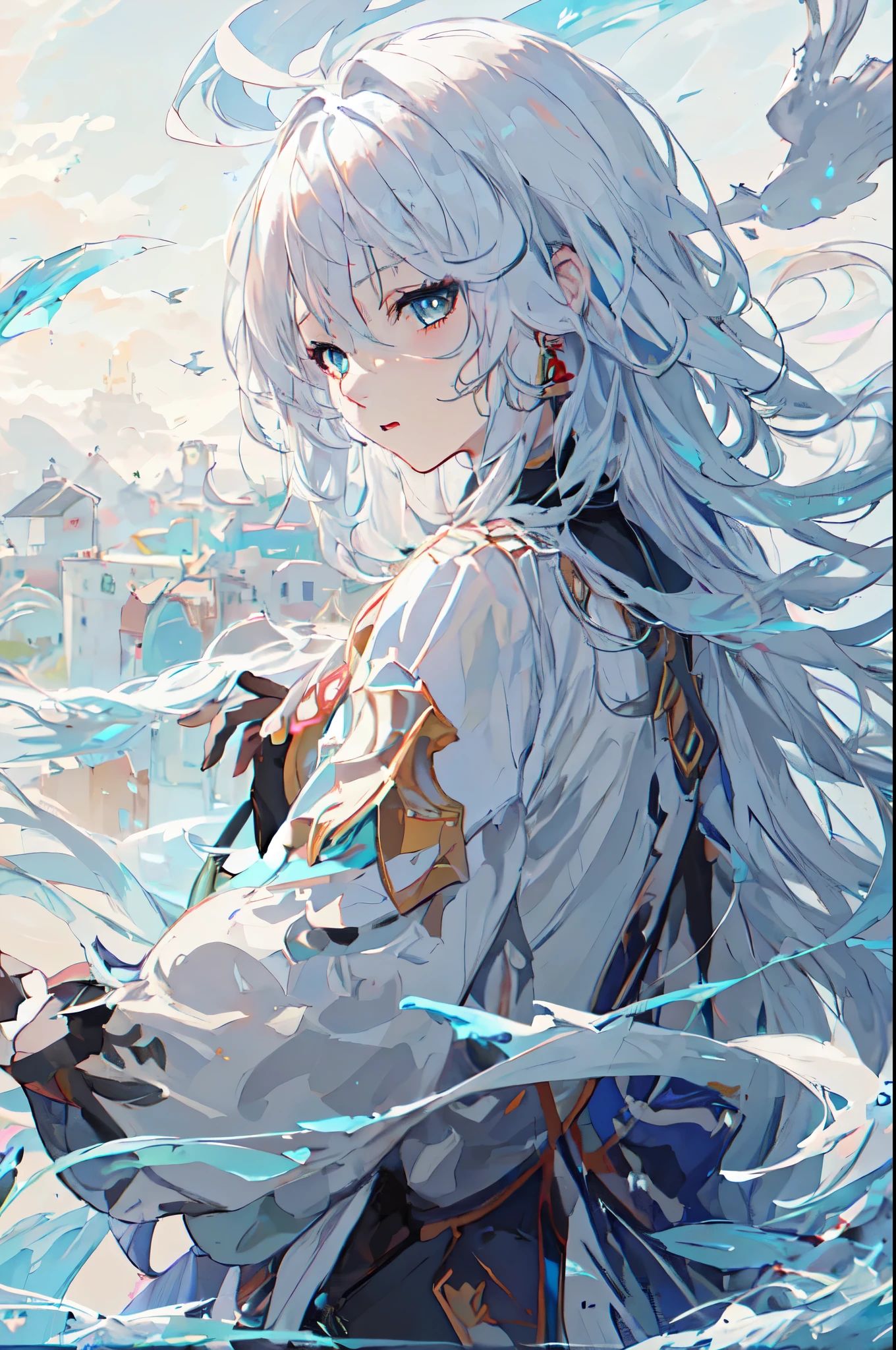 拿着剑的white hair蓝眼的动漫女孩, white hair deity, best anime 4k konachan wallpaper, Keqing from genshin impact, Clean and detailed anime art, anime art wallpaper 8 k, guweiz, Anime Art Wallpaper 4K, anime art wallpaper 4k, Detailed anime character art, Guweiz on Pixiv ArtStation, white hair