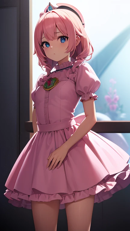 Princesa Peach, Princesa Peach, pelo rubio, blue eyes, pelo largo,
ROMPER crown, vestido, joya, guantes, pink vestido, puffy mangas cortas, mangas hinchadas, mangas cortas, white guantes,
ROMPER indoors,
ROMPER looking at viewer, (tiro de vaquero:1.5),
ROMPER (Obra maestra:1.2), mejor calidad, high resolution, fondo de pantalla de unidad 8k, (illustration:0.8), (hermosos ojos detallados:1.6), cara extremadamente detallada, Perfect lighting, CG extremadamente detallado, (manos perfectas, perfect anatomy),
