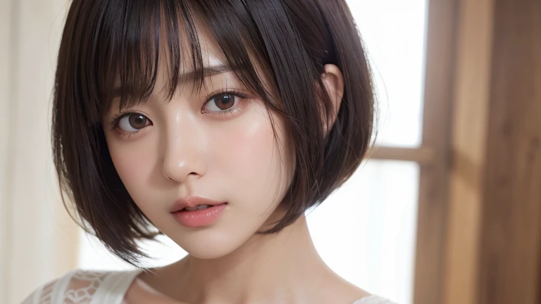 (Bob Cut Hair:1.2),(Wearing a blouse:1.2),1 girl,Japanese,28 years old,(Small breasts:1.3),(highest quality,masterpiece:1.3,超A high resolution,),(Very detailed,Caustics),(Photorealistic:1.4,RAW shooting,)Ultra-Realistic Capture,very detailed,High resolution 16K human skin close-up。 Natural skin texture、,Pores、、、、、、、It should be detailed enough to be easily identifiable。 Skin should be even-toned and healthy looking。 Use natural light and colour, Sad expression, Look at the camera, Perfect dynamic composition, inside the church