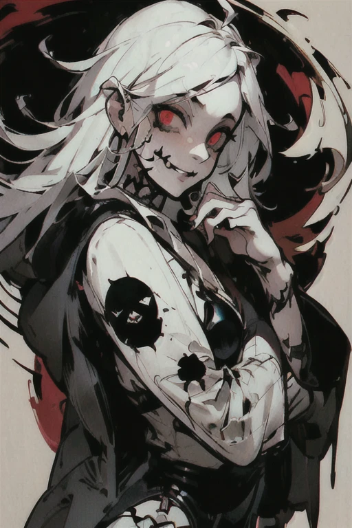 ((white hair girl))、scribble, nightmare, doll-like face, Cartoon style, rough sketch, Horror elements, (masterpiece), (High resolution), (Ultra delicate), (clear), Manga style illustration, (drawing style), Japanese painting, The whole body is scary, (Spooky), Japan sculpture,crazy illustration, Flat illustration, Spookyな外観, Characteristic hairstyle, Unique atmosphere、Latex Bikini