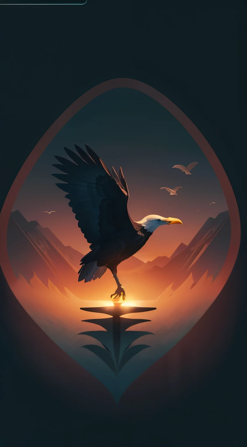A bird flies over the lake,Mountains in the background, stylized silhouette, eagle logo, with an eagle emblem, Game icon resources, Detailed screenshots, application icon, high quality artwork, unused design, Simple illustration, Simple and clean illustration, Official screenshot, Huizhu template, Game icon stylization, illustration logo, SMD design, detailed artwork,open book