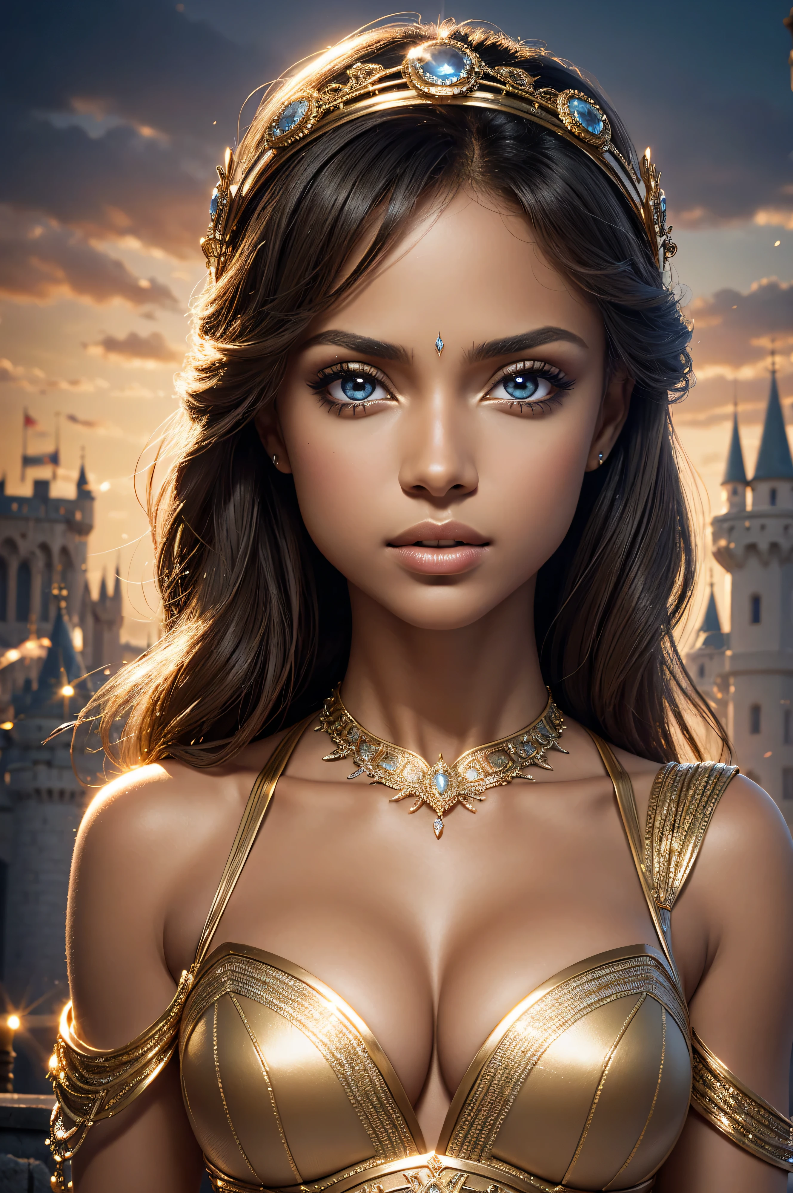 Katerina Graham, wearing Greek goddess Costume transparent. professionally retouched, soft lighting, realistic, smooth face, perfect eyes, sharp focus on eyes, 8 k, high definition, insanely detailed, intricate, elegant. against the background of the Disney castle.