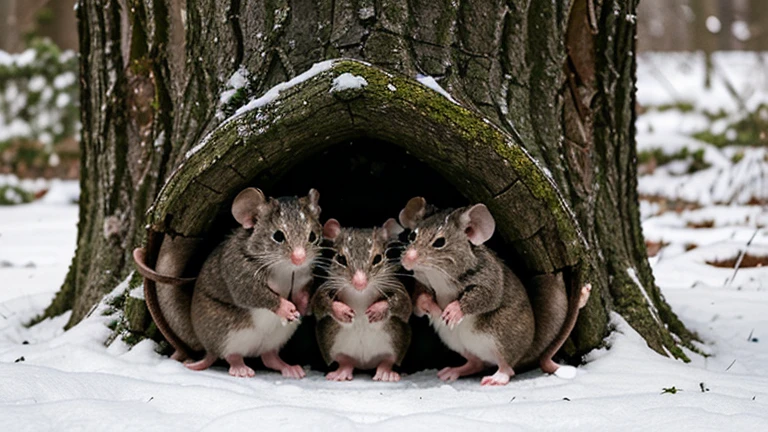 In a cozy burrow nestled beneath a towering oak tree, the mouse family of Meadowbrook faced an unexpected crisis. Winter had arrived early, blanketing the forest in snow, and their food stores were running dangerously low. Papa Mouse, Mama Mouse, and their three little ones huddled together, their