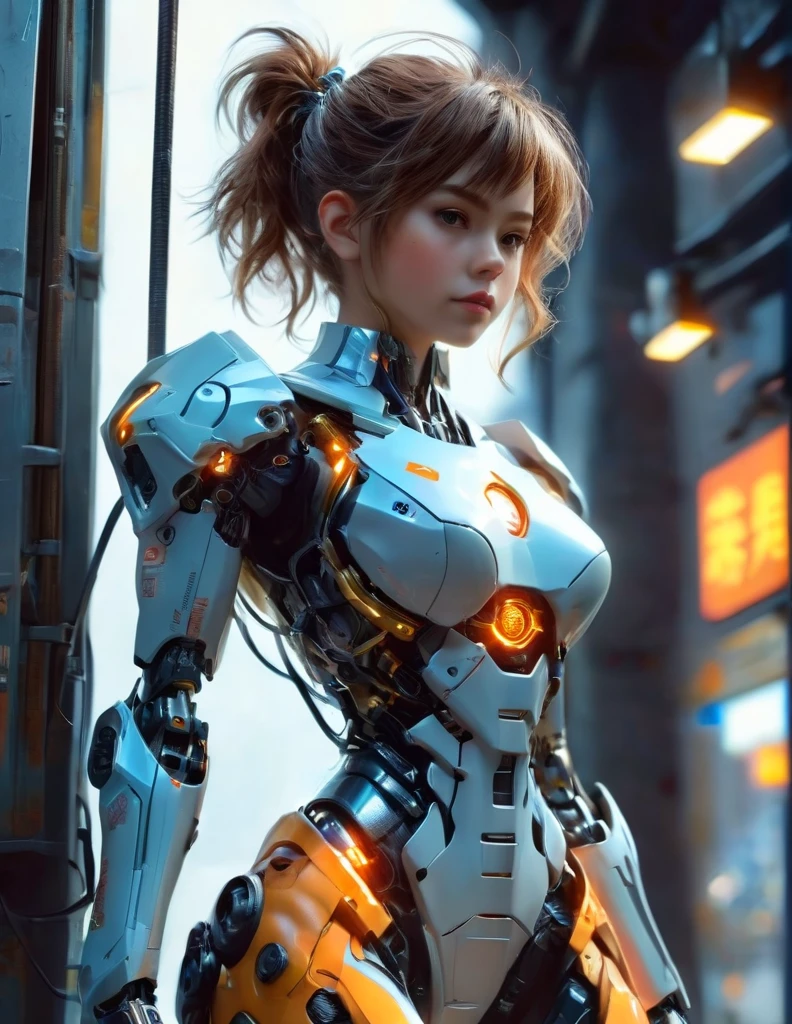 (Best quality,4K,8K,A high resolution,Masterpiece:1.2), Ultra-detailed, (Realistic,Photorealistic,photo-realistic:1.37), Large futuristic charging station, Woman [Elizabeth II:Maude Adams:0.3] charging, Short hair, Cute cyborg girl leaning against the wall, Robotic arm, electrical wires, connections, Beautiful cyborg girl, Cyborg girl, Cyberpunk anime girl with mech set, The perfect anime cyborg woman, Beautiful Caucasian girl with semi-mechanical enhancement, (Cyborg girl), Vibrant colors, Studio lighting.