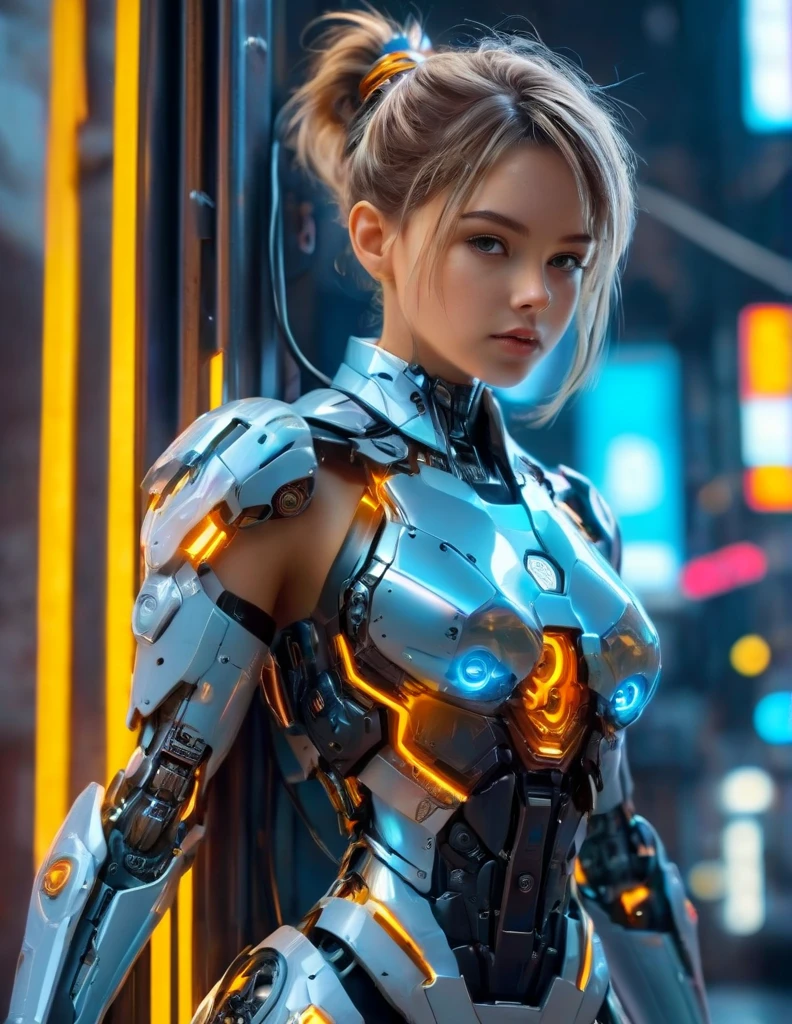 (low angle shot:1.5), (full body shot:1.2), cyberpunk style, 1girl, cybernatic body, semi-human,mechanical arm, full body cyberwear, wastelands, cinematic Hollywood film, highly detailed, masterpiece, octane render, 8k, photorealistic,