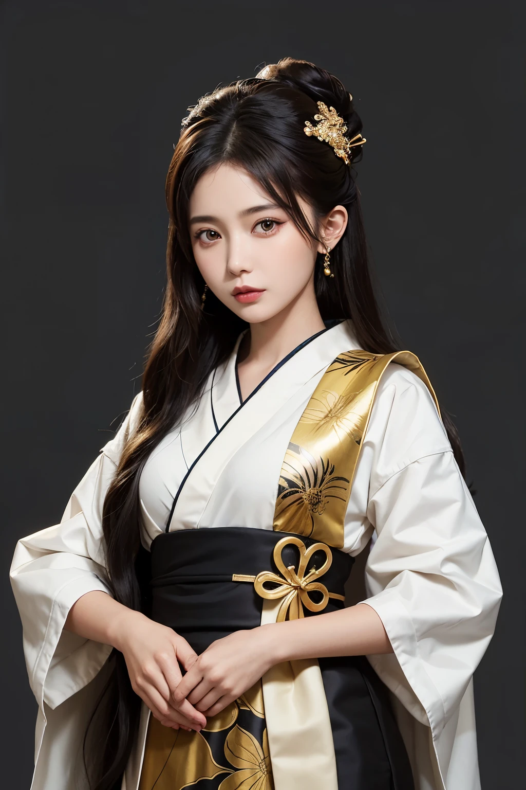The character "Yuko" is a young woman of 18 years old, with light brown eyes and long black hair, and she holds Japanese nationality. She is dressed in a splendid kimono. Her attire is perfectly finished, and she is skilled and confident. The illustration captures her perfect anatomy with a smooth and crisp style and sharp focus. This artwork is created by AYMSHANK and features their signature style of detailed concept art and sketchbook illustrations.