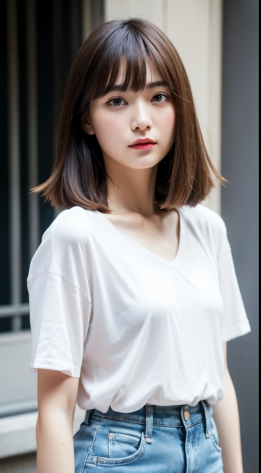 (Original Photography:1.2)、(Photorealistic:1.4)、(masterpiece:1.3)、(Top quality:1.4)、Ultra-high resolution、(Delicate eyes)、(Detailed facial features)、(Detailed clothing features)、8K resolution、solo focus、Bangs、skin firming、(Smooth skin)、(Slim girl)、(proudly)、(a japanese girl)、1 girl、slim and beautiful:1.3、brown haine hair、(:1.2)、new york streets、Pure street fashion、hot pants、Looking at the camera