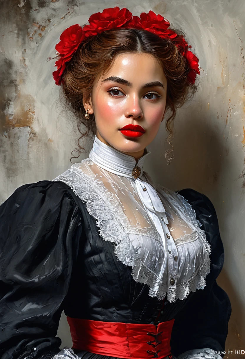 ((full body)) Victorian Hungarian black women Women of the 19th century, Hazel hair, Red lips, Nice features, perfect face, perfect eyes, closed mouth, Wadim Kashin, James gurney, ink, Splash Art", Amazing beauty, Royo, after sexing, Super detailed splash art modern European ink painting, masterpiece, ultra HD