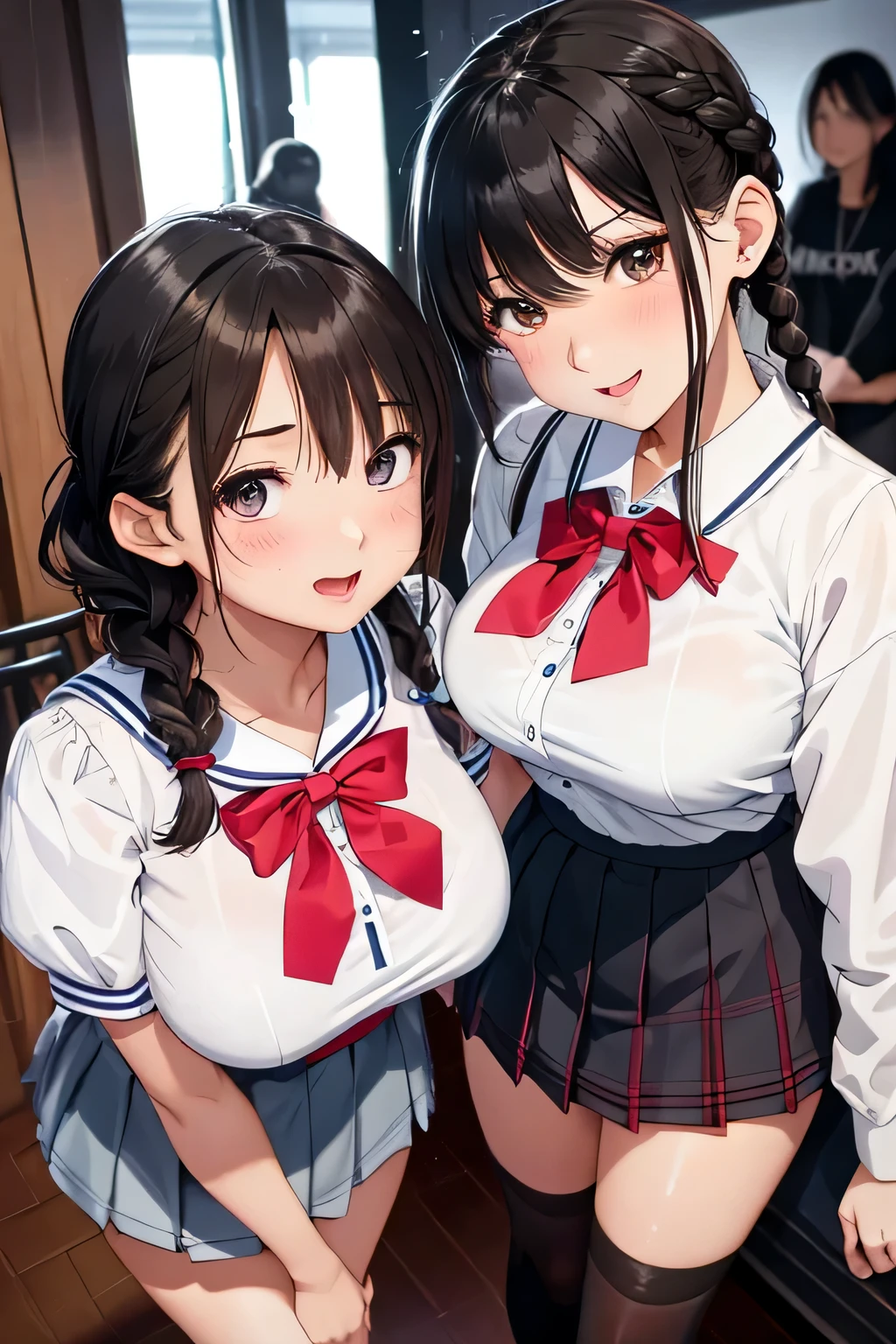 highest quality,wonderful,finely,extremely detailed CG Unity 8K wallpaper, (2 very huge penis:1.3), (2 girls, Black Hair,Twin tails), (cooperative_fellatio:1.2), (gigantic breasts:1.1), (Erect nipples), (2penis from nipples:1.4), (grabbing another’s breast:1.3), (Sailor swimsuit:1.1), (open mouth:1.2), (long tongue:1.2), (mouth drool:1.2)