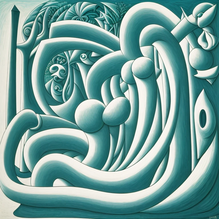 Surrealism，A combination of curves and straight lines，Picasso style，Strange animals＆plant